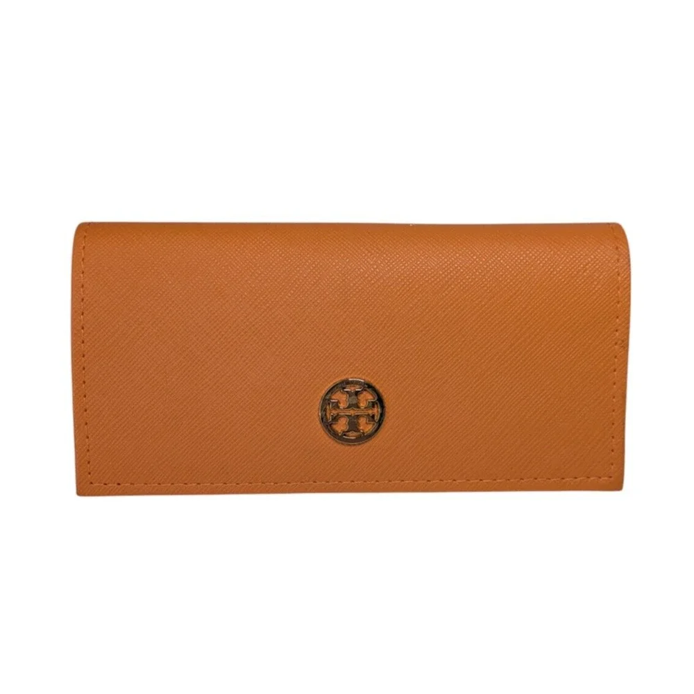 Tory Burch Orange Eyeglasses Sunglasses Case Faux Leather Textured Soft Medium